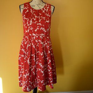 Talbots Sleeveless Dress red floral knee length a-line 6P